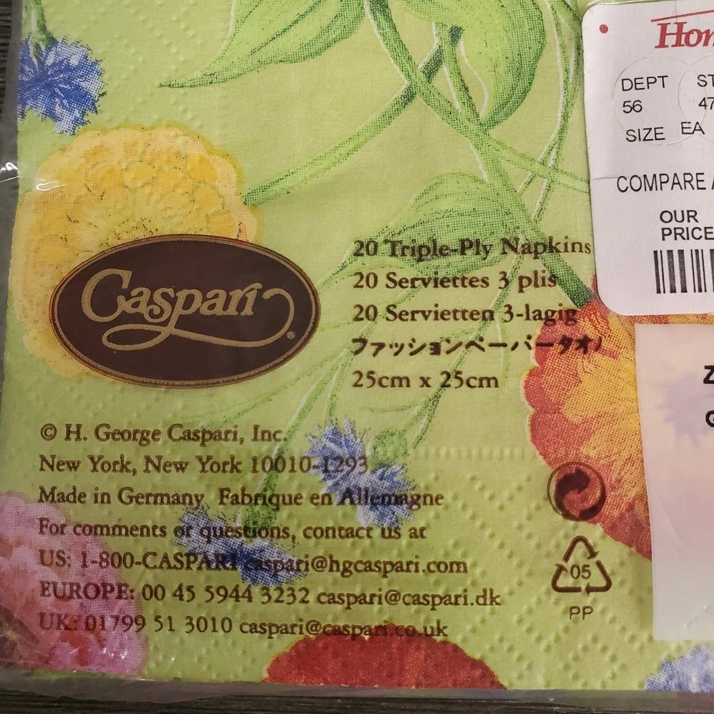 Caspari Zennia Flower Paper Napkins Jade Green 15 ct & Floral 20 ct - 2 Packs